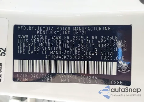 2025 Toyota Camry Se from USA, damaged, VIN 4T1DAACK7SU023655